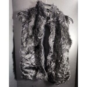 KIKIT Maurice Sasson Womens Vest Black ZipUp Sleeveless Faux‎ Fur Front Large L